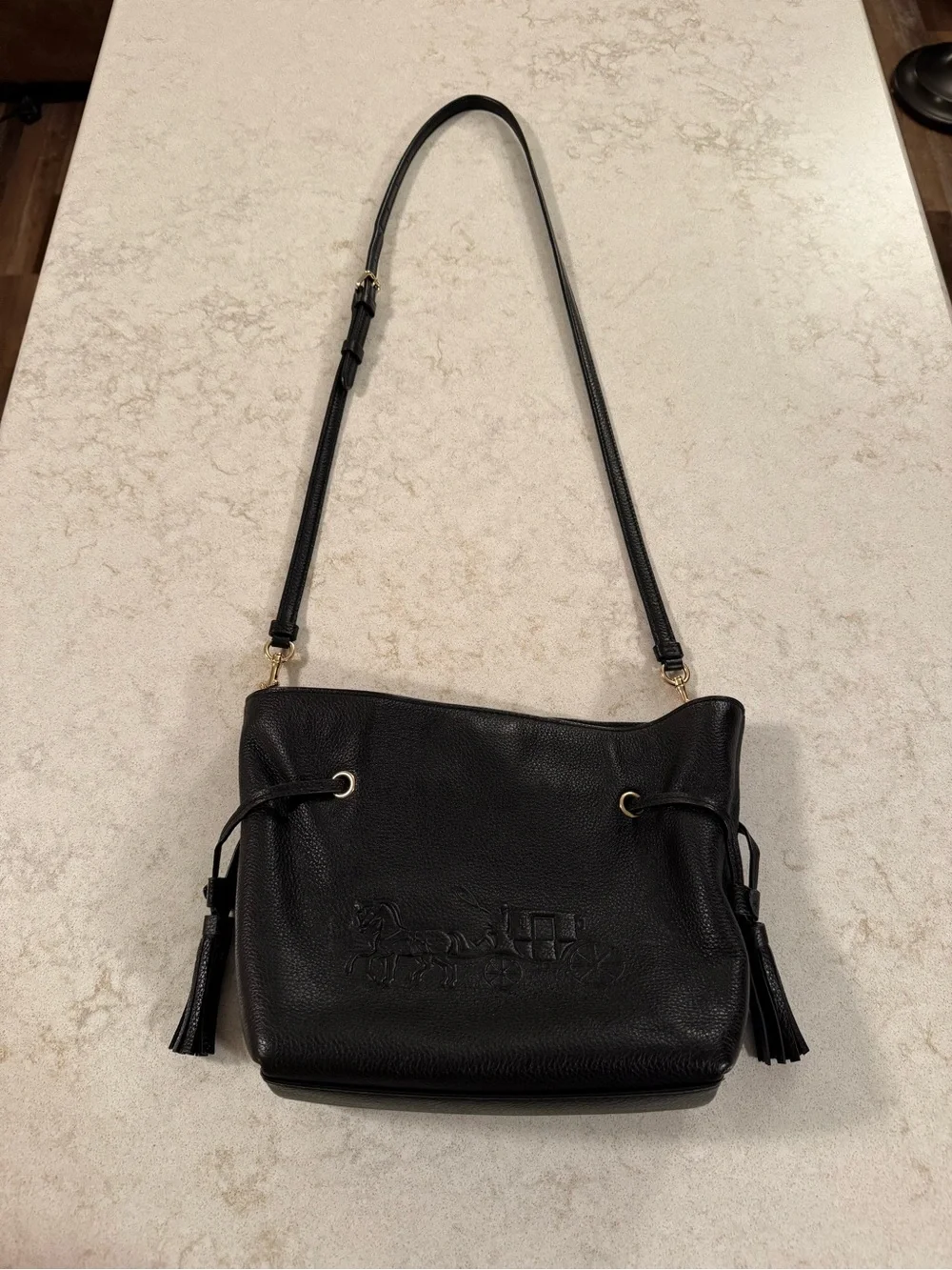 Coach Black Leather Drawstring Shoulder Bag Authentic
